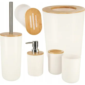 Koupelnová sada štětka, dávkovač, komplet 6 dílů do WC, bílá