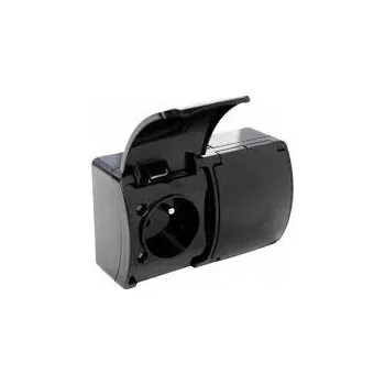 Elektrická zásuvka Dvojitá vodotěsná Elektrická zásuvka Adelid černá s uzemněním