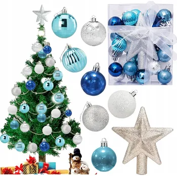 Vánoční dekorace Sada vánočních ozdob na stromeček, 30 ks + Hvězda na stromeček Dekorace