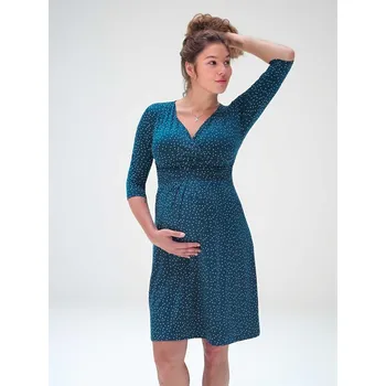 Těhotenské šaty Těhotenské a kojící šaty s kapsami Chelsea 3v1 - smaragdové s puntíky, 3/4 rukáv Velikost: M