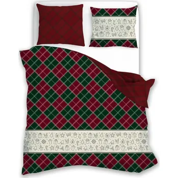 Povlečení Povlečení Magic Winter 200x220 skotská mřížka dárky vánoční stromek