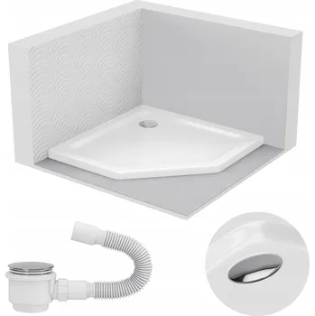 Sprchová vanička SPRCHOVÁ VANIČKA PĚTIÚHELNÍKOVÁ 100x100 SLIM NÍZKÁ 5 CM BÍLÁ WHITE SIFON