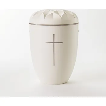 Smuteční dekorace Ekologická urna Jabloňový květ symbol kříže - Krémově bílá, stříbrný