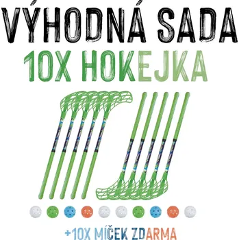 Florbalová hůl VÝHODNÁ SADA - 10x Florbalová hůl MPS Jungle Mini Zelená, délka 50 cm