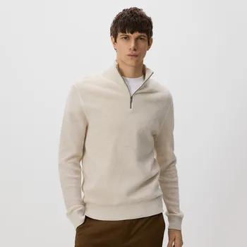 Pánský svetr Reserved - Svetr s rolákem na zip - béžová - 221FT-08M - 221FT-08M-S