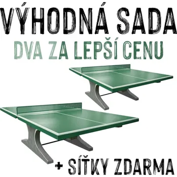 Stůl na stolní tenis VÝHODNÁ SADA - 2x Betonový stůl na stolní tenis, zelený + síťky zdarma