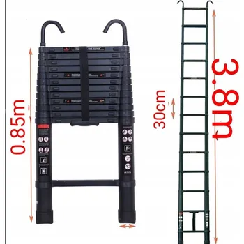 Žebřík Žebřík hliníkový teleskopický skládací 3,8m s háky