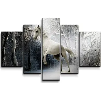 Obraz Sablio Obraz - 5-dílný Bílý kůň - 125x90 cm