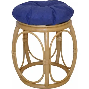 Ratanová taburetka široká medová polstr modrý melír