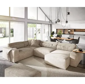 Pohovka Pohovka ve tvaru "U" Sirpio 300x200 cm manšestr béžová lenoška