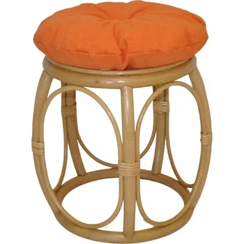 Ratanová taburetka široká medová polstr oranžový melír