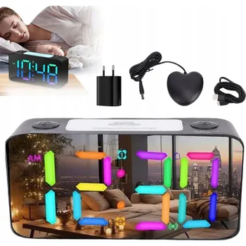 Budík Moderní Budík se Zrcadlem a 7 Nočními Světly do Ložnice