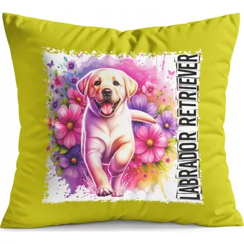 Polštář POLŠTÁŘ ŽLUTÝ DÁREK - PES PSI PEJSEK PLEMENO LABRADORSKÝ RETRÍVR