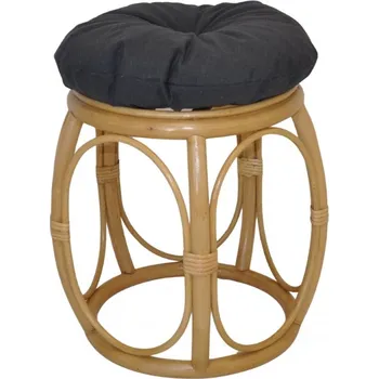 Ratanová taburetka široká medová polstr tmavě šedý melír