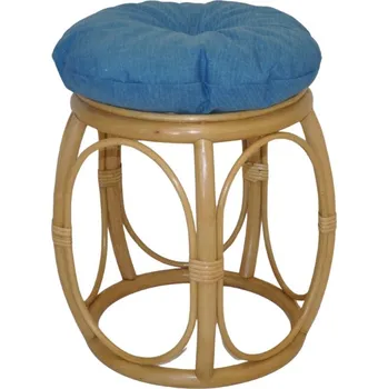 Ratanová taburetka široká medová polstr tyrkysový melír