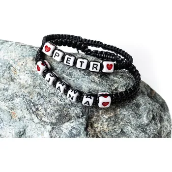 Náramek WUX Originální náramky párové - vlastní jména se srdíčky PRŮMĚR PROVÁZKU: Ø 1mm, Dámský náramek: Modrá, Pánský náramek: Modrá