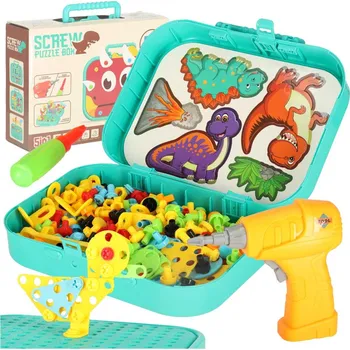 Hračka pro nejmenší KIK Stavební cihly v kufříku + dino šroubovák