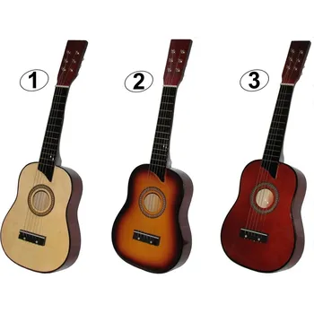 Hudební nástroj pro děti Dětská dřevěná kytara opravdová 53cm + trsátko zdarma hnědá č.3