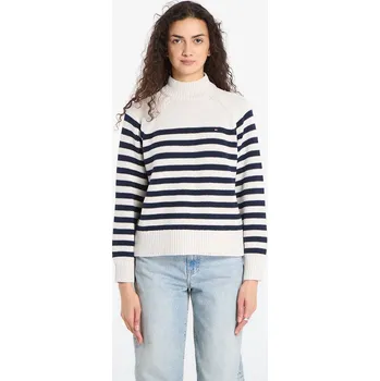 Dámské oblečení Svetr Tommy Hilfiger Cotton Blend Mock-Neckk Ls Sweater Htr Oatmilk/ Dark Navy Eng Stp XS