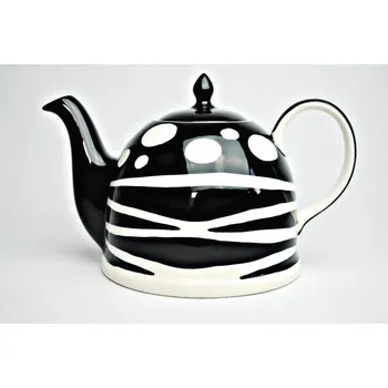 Konvice na čaj Konvice s černobílým motivem (puntíky, proužky) (Černá puntíkatá konvička porcelánová)