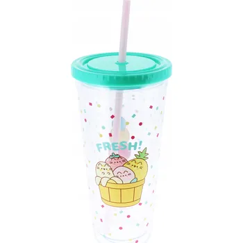 PUSHEEN FRUIT hrnek se slámkou a víčkem 600ml PUSHEENŮV TRH