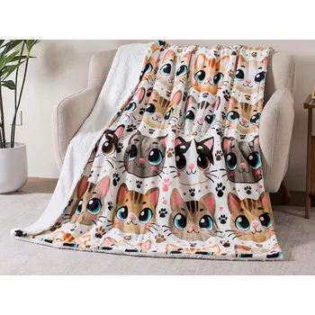 XPOSE® Mikroplyšová deka ROZTOMILÉ KOČKY s beránkem 140x200 cm, Mikroplyš s beránkem + Prodloužená možnost vrácení zboží do 50 dnů