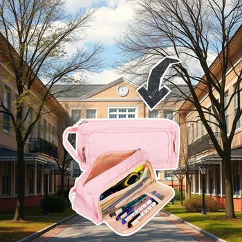 Penál Školní penál rozkládací dvojitý růžový zpět do školy výbava