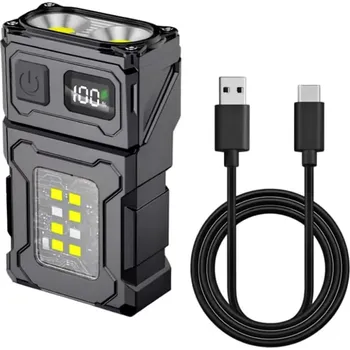 Nakida MZB-649N LED multifunkční svítilna 1200 mAh, otočná hlava 180°, 2× COB + SMD boční světlo, USB-C nabíjení, černá (pracovní svítilna | dílenská lampa | na kšilt | magnetická | s klipem | USB-C nabíjení | výstražné světlo | červené a modré blikání |)