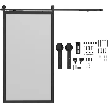 HOMCOM Sada posuvných dveří, tichý a hladký chod, pro dřevěné a cementové stěny, 244 cm, ocel, černá