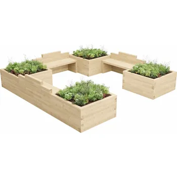 Zahradní lavice 300 x 300 x 45 cm - Trojitá lavička s truhlíky