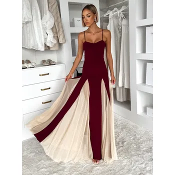 Dámské šaty Vínové maxi dlouhé šaty DRELVIK na ramínka Velikost: ONESIZE