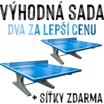 Stůl na stolní tenis VÝHODNÁ SADA - 2x Betonový stůl na stolní tenis, modrý + síťky zdarma