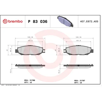 Brzdový systém Sada brzdových destiček, kotoučová brzda BREMBO P 83 036