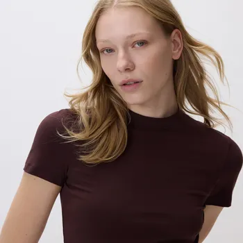 Dámské oblečení Reserved - Tričko slim fit - tmavě hnědá - 167HT-89X - 167HT-89X-XL