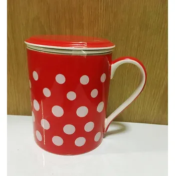 Hrnek "Byliňák" červený s bílými puntíky 390 ml