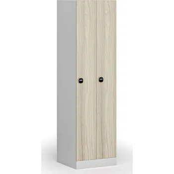 Nábytek B2B Partner Zúžená kovová šatní skříňka S1, 2 oddíly, 1850 x 500 x 500 mm, RFID zámek, laminované dveře, dub přírodní