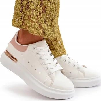 Dámské tenisky DÁMSKÉ TENISKY NÍZKÉ NA PLATFORMĚ Z EKO KŮŽE BÍLO-RŮŽOVÉ 37