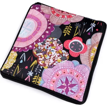 Skládací nákupní taška se zipem pevná 38x44 cm, střední, 30 černá květy kulaté