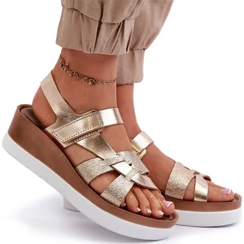 Dámská obuv ZAZOO 40397 ZAZOO SANDÁLY PŘÍRODNÍ KŮŽE PLATFORMA ZLATÉ 40