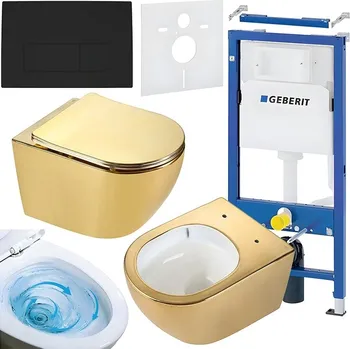 Klozet BPS-koupelny Podomítkový modul Geberit DuoFix s WC mísou MU-GL-WH-TR-03 + ovládací tlačítko Delta 50 černá mat