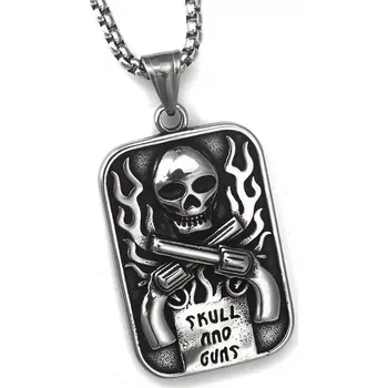 Oblečení a móda Ocelový přívěsek s Lebkou Ocelový Skull & Guns - Model BEZ ŘETÍZKU (pouze přívěsek)