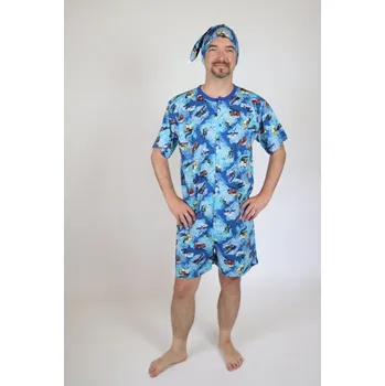 Dámské oblečení Overal krátký s čepičkou Rozárka P50 auta modrý Barva: Modrá, Velikost: XL