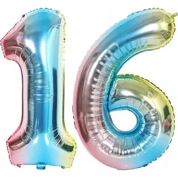 Balónek DEKORACE BALÓN ČÍSLICE 16 BAREVNÝ DUHOVÝ 86 cm NAROZENINY PÁRTY VÝROČÍ