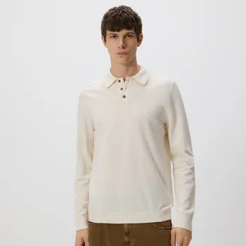 Pánský svetr Reserved - Polo svetr s bavlnou - béžová - 635HD-08M - 635HD-08M-XL