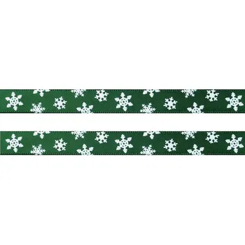 Stuha Saténová stuha zelená (10 mm) - vločky - metráž