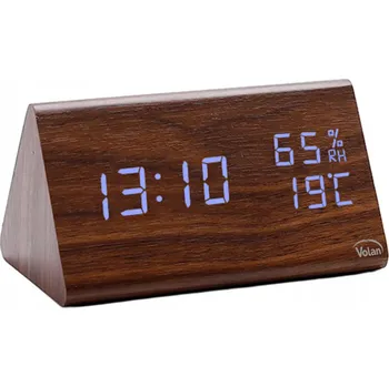 Hodiny BUDÍK Elektronický LED Dřevěný Stojící – DATUM TEPLOMĚR VLHKOMĚR