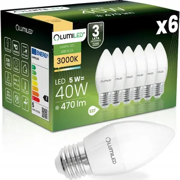 Žárovka 6x LED žárovka E27 Svíčka B35 5W = 40W 470lm 3000K Teplá bílá 180° LUMILED