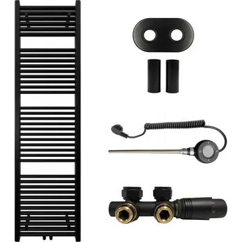 Radiátor CERANO - Koupelnový radiátorový set Lincoln - kombinované výtápění, wifi tyč - středové připojení 50 mm - 559W - černá matná - 1800x500 mm