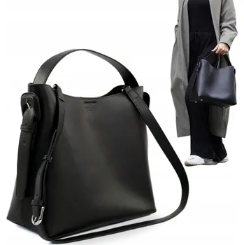 Kabelka Solier shopper kabelka z pravé kůže černá