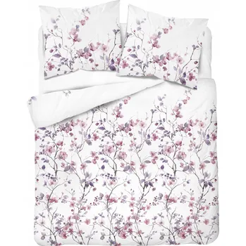 Povlečení Povlečení 160x200 bílé s fialovými větvičkami květů - Satin Stories